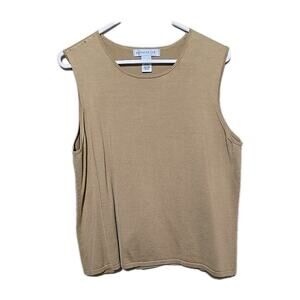 Vtg Pursuits Ltd Tan Crew Neck Silk Blend Knit Sleeveless Tank Top Womans Sz XL